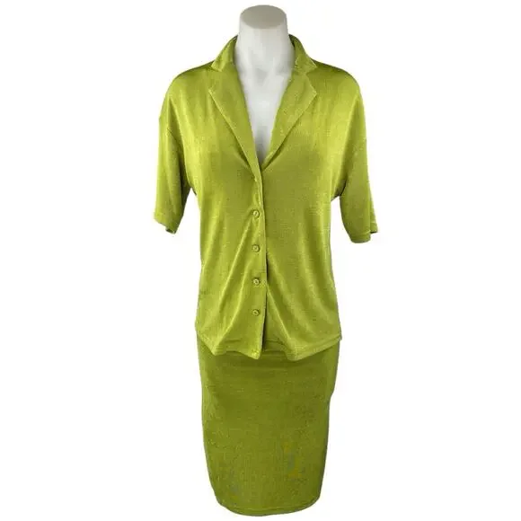 Princess Polly Womens Green Button Down Short Sleeve Shirt Top & Skirt Set Sz 6 - Picture 2 of 7